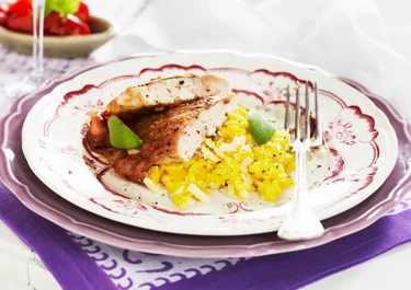 Saltimbocca på kyckling med saffransrisotto