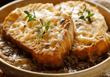Sopa de cebolla con Arla Queso rallado Pasta & Gratinar