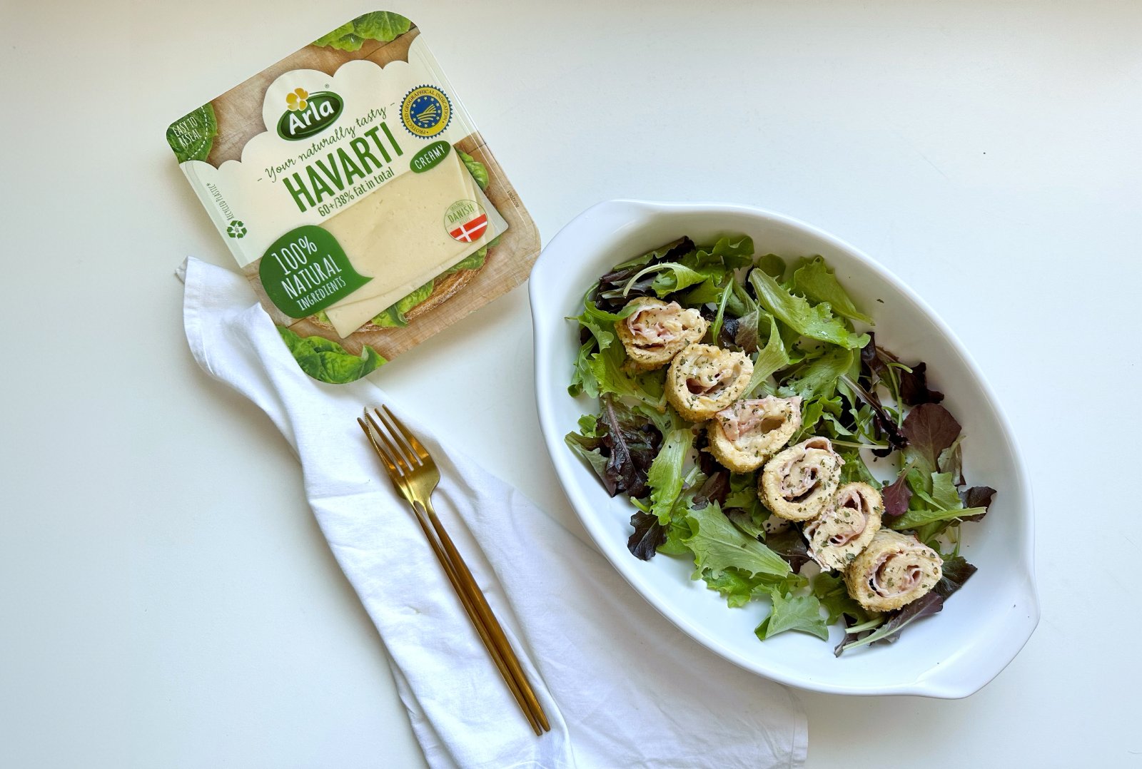 Roll de pollo sin harina con Arla Havarti Cremoso