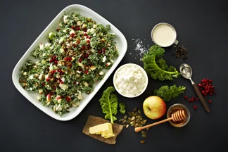 Curly kale salad with apples and cowberries