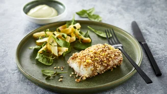 Bagt torsk med sennepsdressing