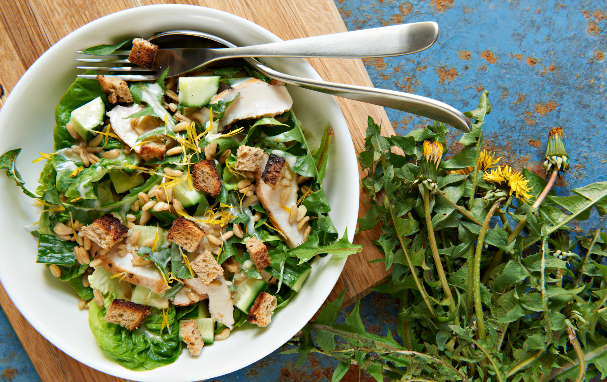 Kyllingesalat med mælkebøtte