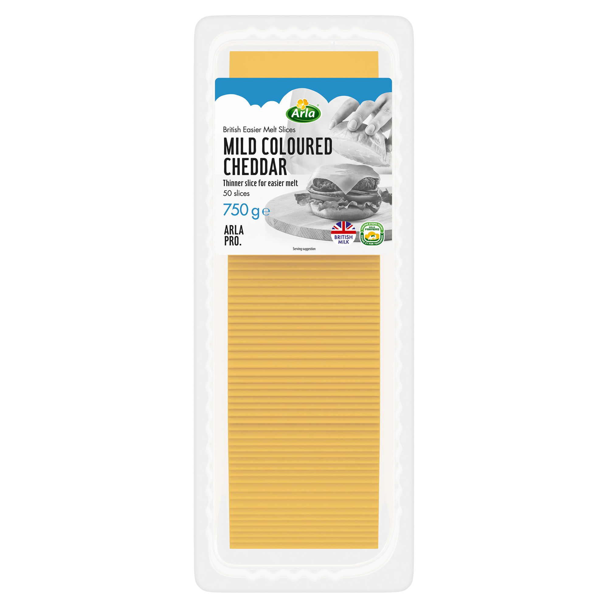 Arla Pro British Easier Melt Thinner Coloured Cheddar Slices 750g