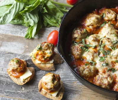 Havarti smothered meatballs and marinara