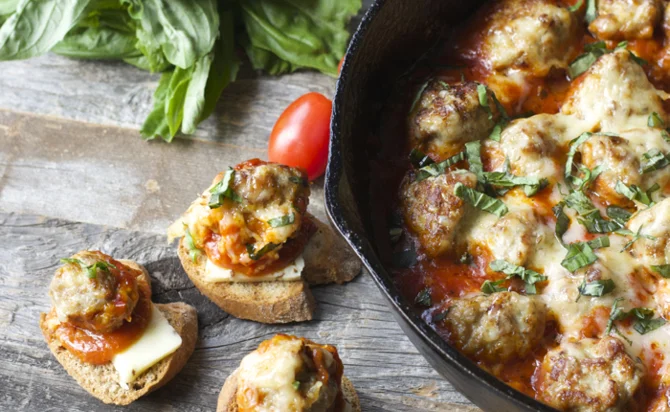 Havarti smothered meatballs and marinara