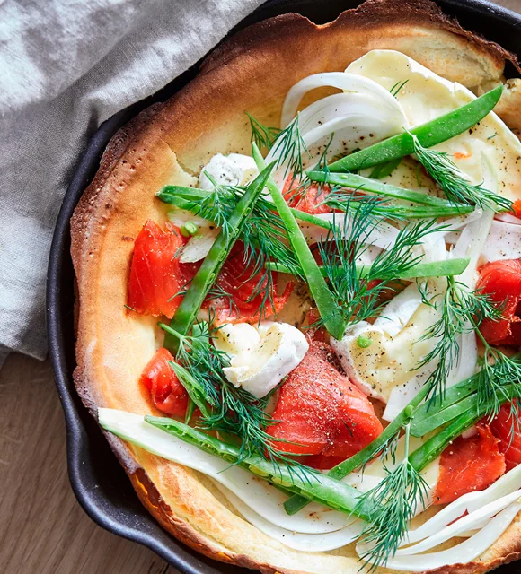 Dutch Baby with creamy brie, smoked salmon and fennel