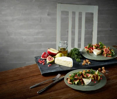 Salad with Creamy Goat, figs, cabbage & pomegranate