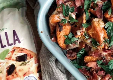 Boniato con Arla Mozzarella y jamón crujiente