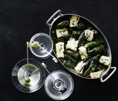 Dry Martini with Creamy Blue & padron peppers