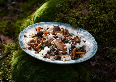 Svamp och spenat med dinkel