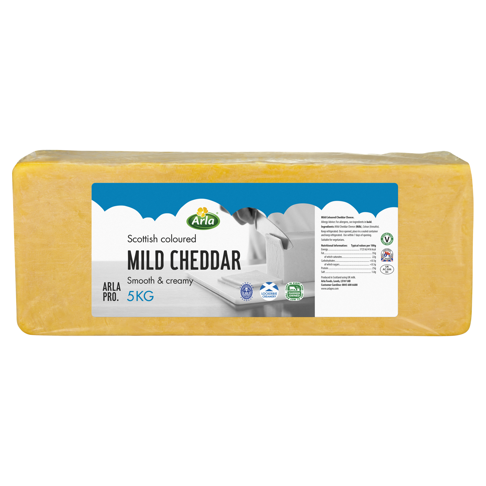 Arla Pro Scottish Mild Coloured Cheddar Cheese Block 5kg