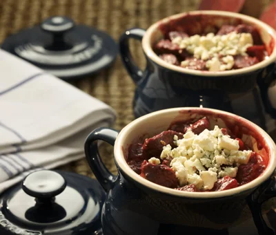 Beef and beetroot casserole with Blue Cheese