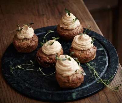Savory Cheddar Cupcakes with Extra Creamy Brie Frosting