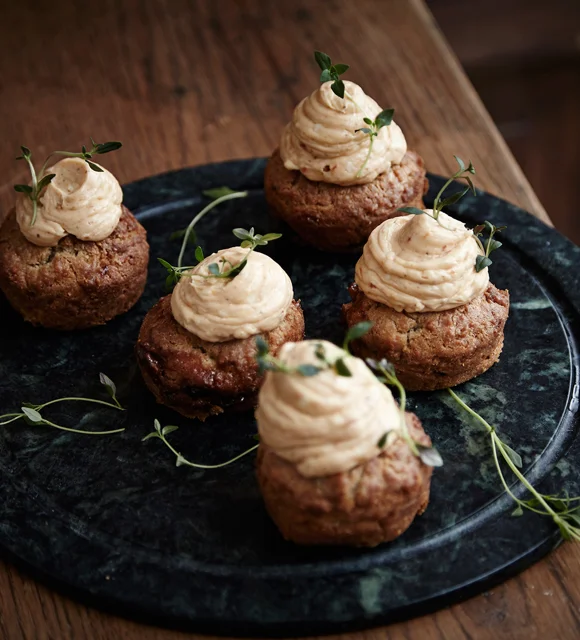 Savory Cheddar Cupcakes with Extra Creamy Brie Frosting