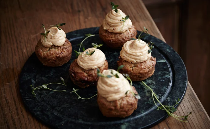 Savory Cheddar cupcakes with Creamy White frosting
