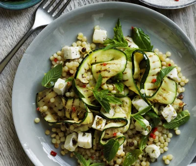 Pearl cous-cous salad with Castello® Greek Style Cheese & grilled zucchini