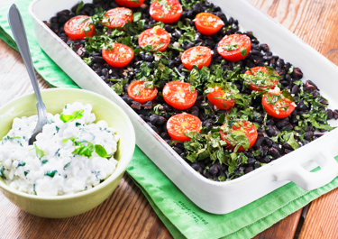 Bonen uit de oven met cottagecheese met truffelsmaak