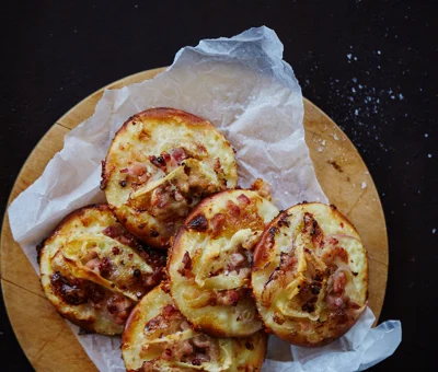 Snack-sized tarte flambee