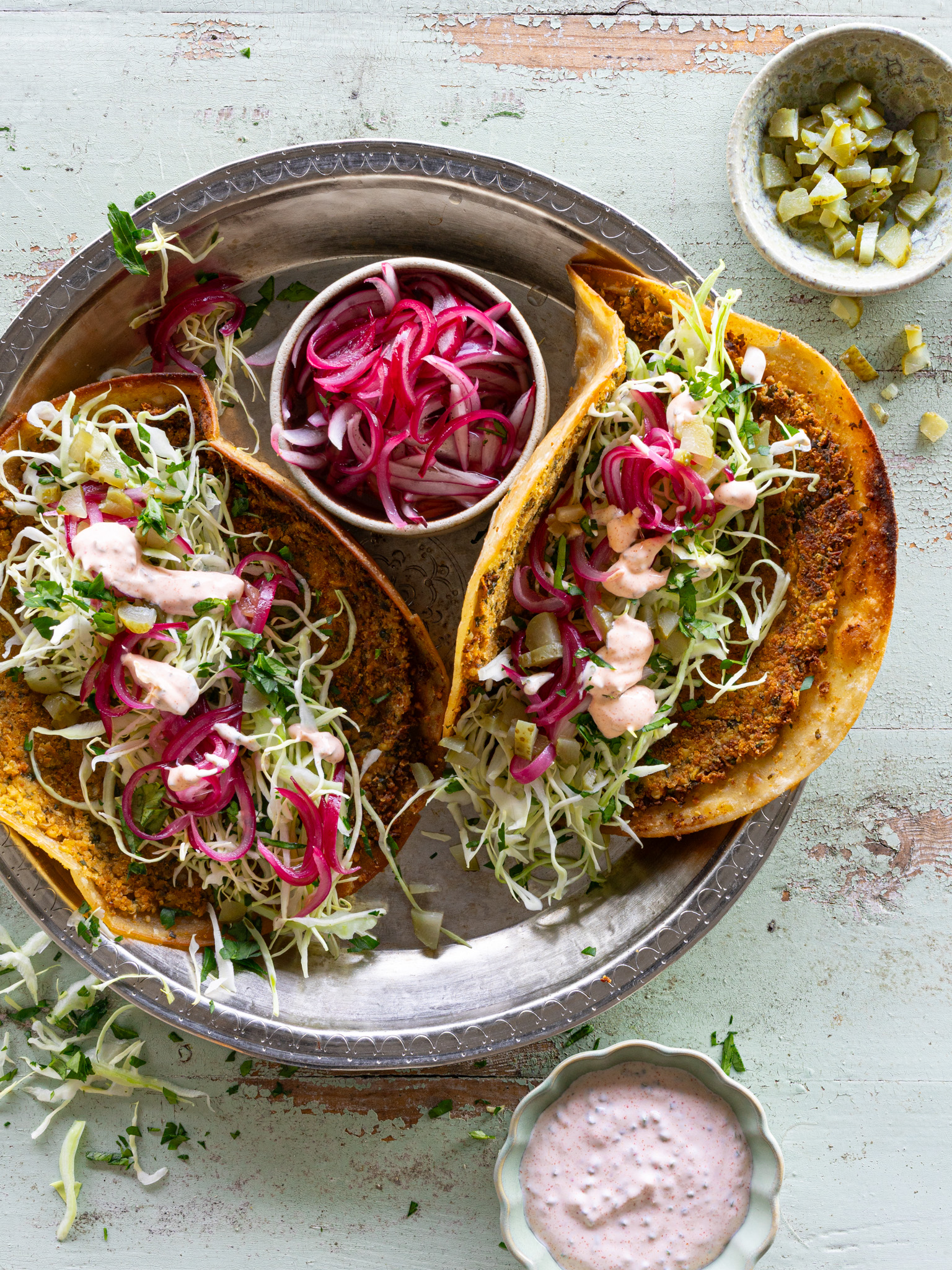 Smashed falafel taco