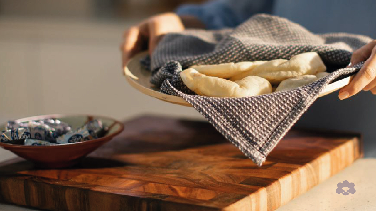 Pita Bread with Cream Cheese Squares, Hummus, Spices and Fresh Fruit