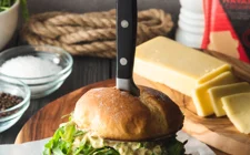 Red, White and Blueberry Bacon Burger with Basil Aioli