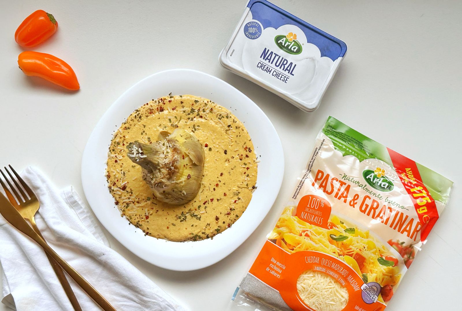 Alcachofas en Salsa Huancaína con Arla Queso de untar Natural