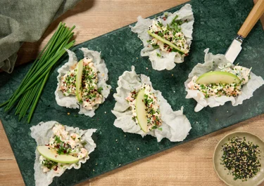 Friterat rispapper med laxtartar