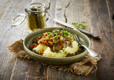 Kartoffelmos med stegte svampe