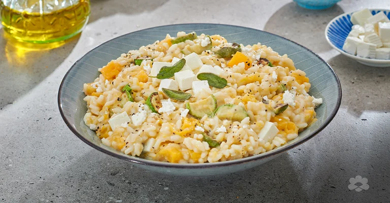 ريزوتو جبنة فيتا مع اليقطين المشوي