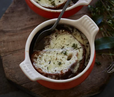 French onion soup with cheddar