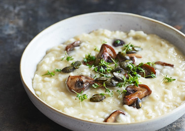 Svamprisotto med cheddar och krasse