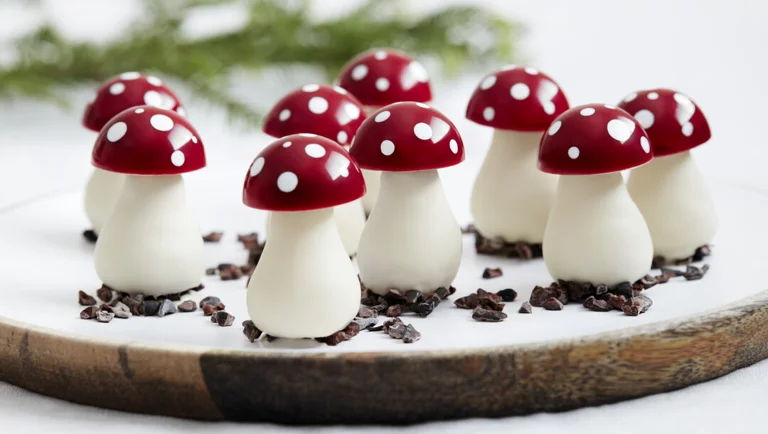 Svampe fyldt med hasselnøddeganache og citronkage