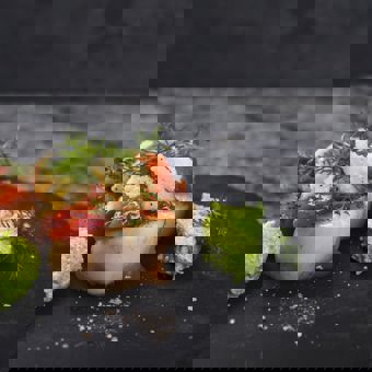 Pilgrimsmusslor med kräm på Präst® och tomatfräs