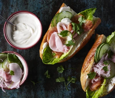 Hot dogs with smoked salmon