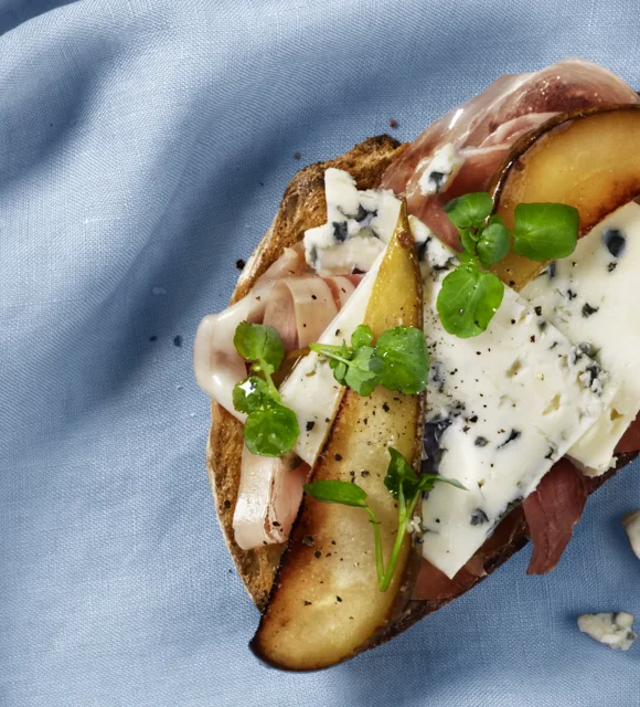 Prosciutto and pear open faced sandwich
