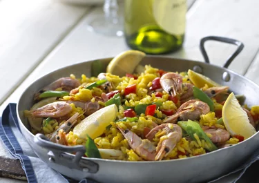 Paella with prawns