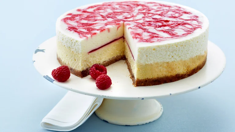 Dobbelt cheesecake med hindbærcoulis