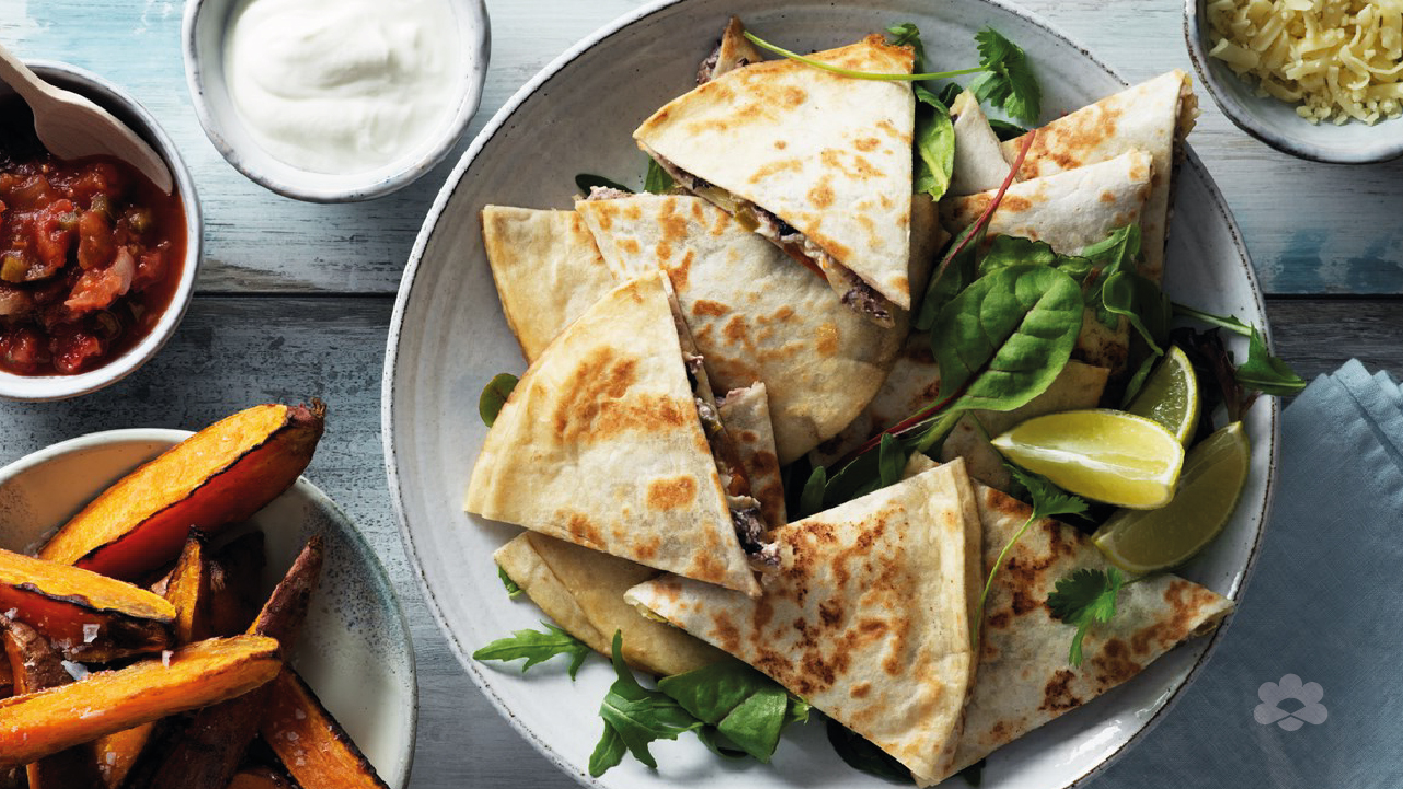 Quesadillas with bean stir-fry and cheese 