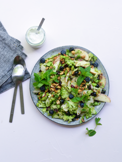Brokkolisalat mit Skyr, Blaubeeren und Minze
