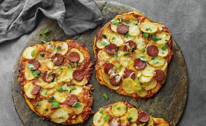 Crispy potato pizzas