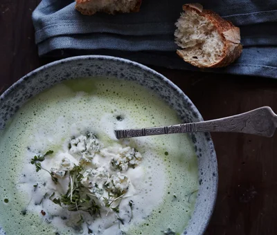 Creamy Pea Soup with Blue Cheese