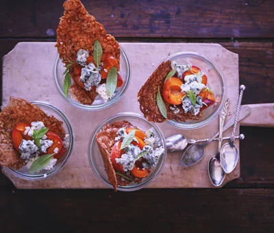 Baked Apricots with Blue Cheese & Walnut Tuiles