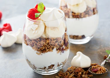 Parfait with Cardamom, Raspberry And Toasted Meringues