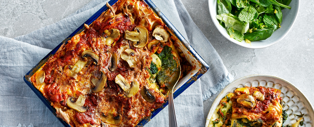 Vegetarisk ostlasagne med spenat och svamp