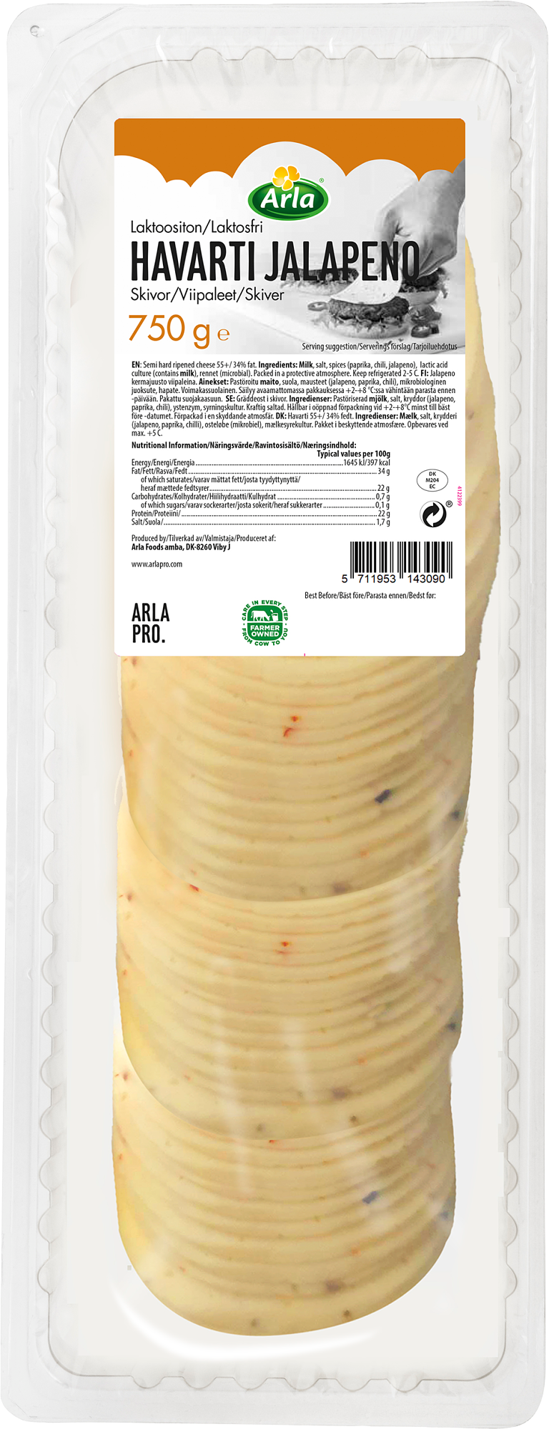 Arla Pro havarti jalapeno viipale 750g