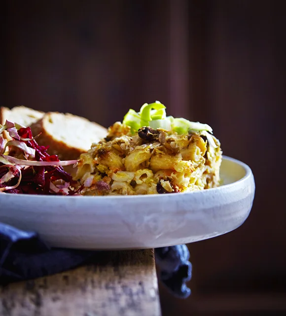 Macaroni au fromage avec légumes et bacon