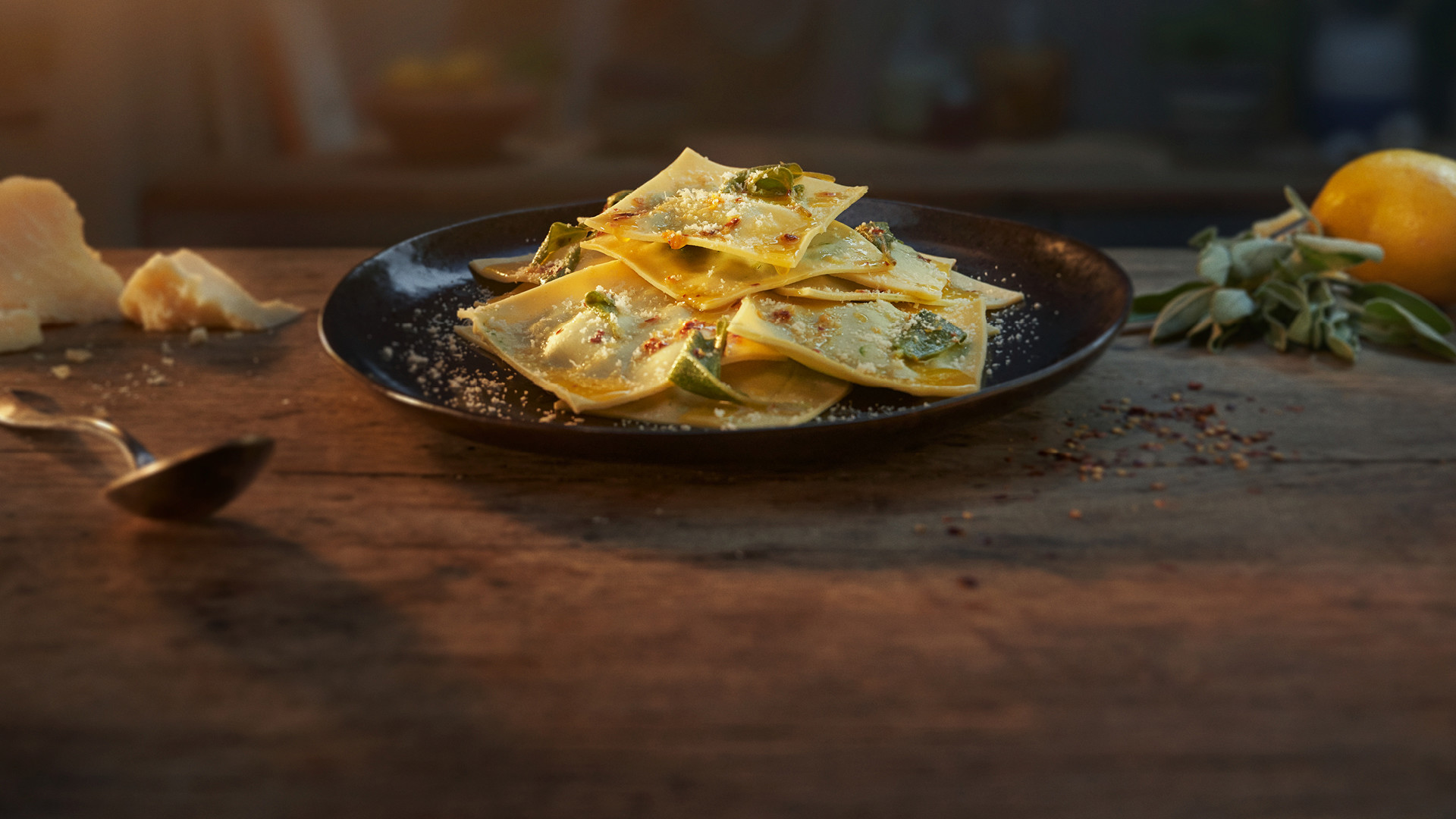 SPINACH & RICOTTA RAVIOLI WITH A SAGE BUTTER