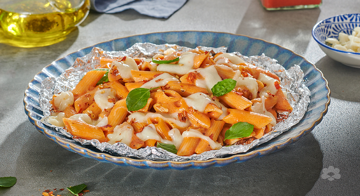 Cheesy Pasta in Foil