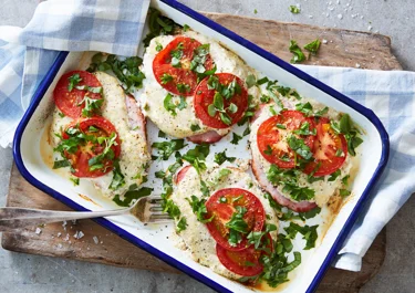 Kassler i ugn med senap och tomat