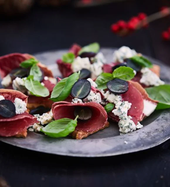 Pastrami Crackers with Castello Danish Blue